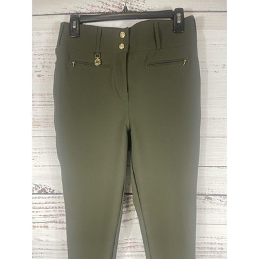 Holland Cooper Pants Women's 12 Green Skinny Ankle Zip Pockets Stretch Gold Zips - Picture 2 of 11